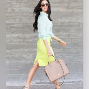 J. Crew A-Line Pencil Knee Length Skirt With Back Slit In Neon Green Size 8